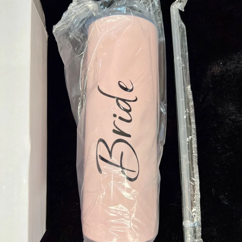 Bride Tumbler with Lid & Straw - Perfect Bridal Party Gift - 20 oz - Pink - Picture 3 of 4